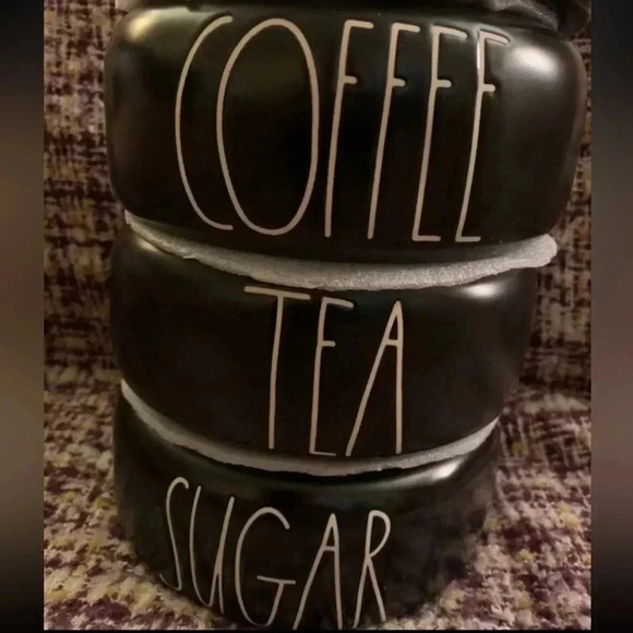Rae Dunn Bkack/White COFFEE TEA and SUGAR Canisters - Picture 2 of 5